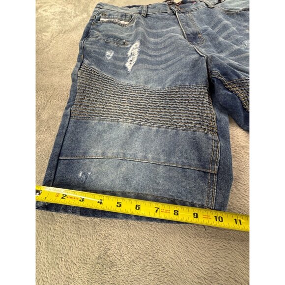 Ecko Unltd Relaxed Fit Denim Shorts Mens 40 Blue Distressed Moto Street - Picture 6 of 9